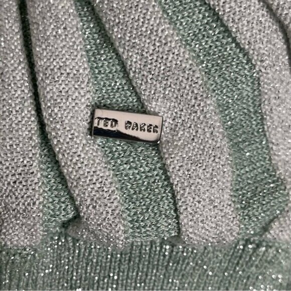 Ted Baker green silver metallic v-neck sweater vest top lightweight stretch S - Picture 4 of 9